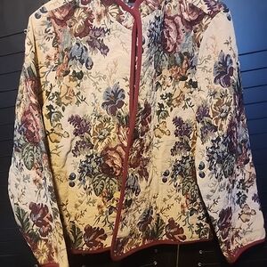 Serengeti Floral Tapestry Jean Jacket in Cream with Multicolor Blooms